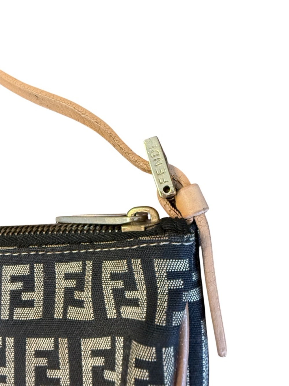 Vintage Y2K Fendi Zucchino Mini Pochette Half Moon Shoulder Bag Black Tan - Picture 4 of 9